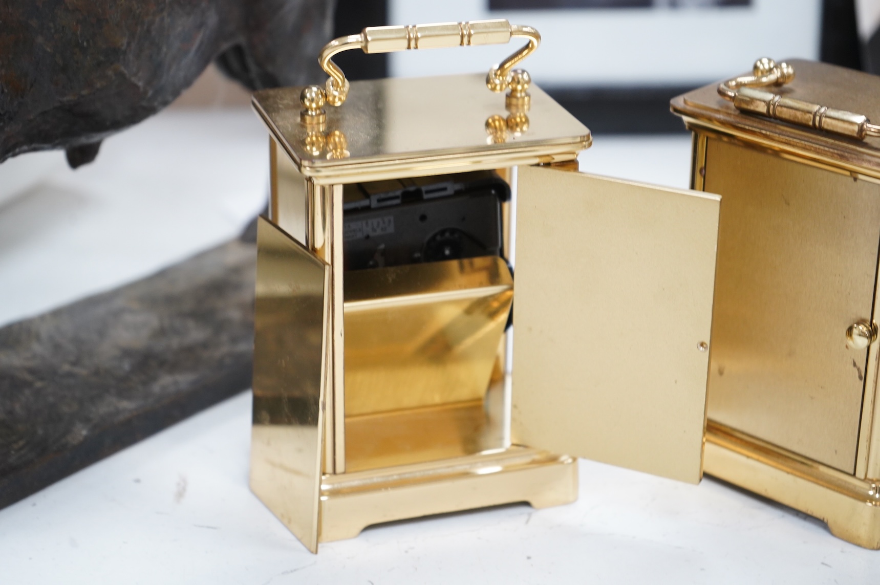 Sundry items to include a Pelham puppet, two timepieces and a mother of pearl dish with 925 silver mounts